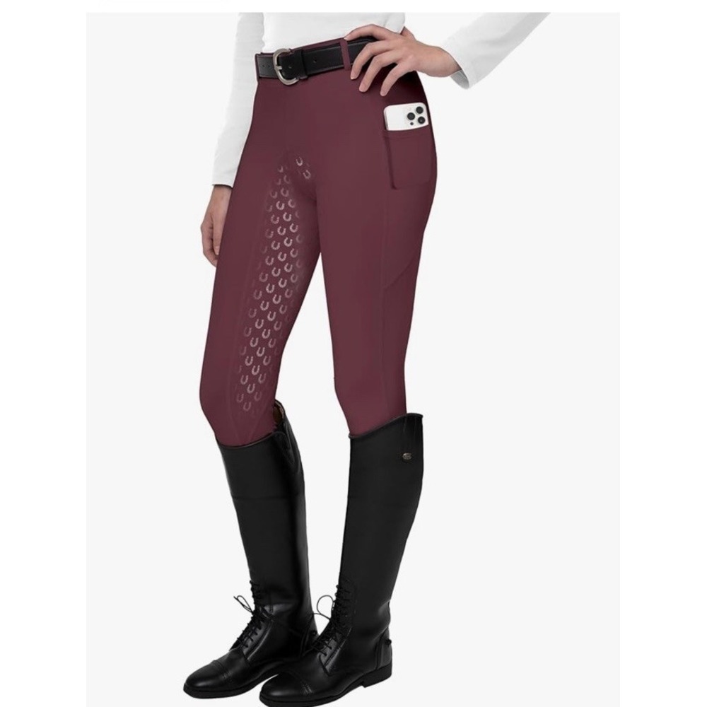 FitsT4 Womens Horse Riding Tights Equestrian Size Large Purple Horseshoe Design‎